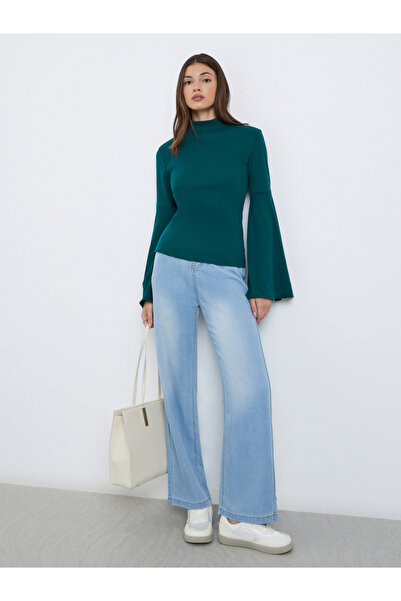 Styli Teal Bell Sleeve Knit Top