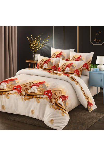 Casa Pucioasa Lenjerie de pat din bumbac finet 6 piese-model de Crăciun cu cearșaf elastic