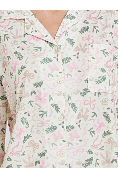 Styli Winter Bow Print Long Sleeve Shirt and Pyjama Set