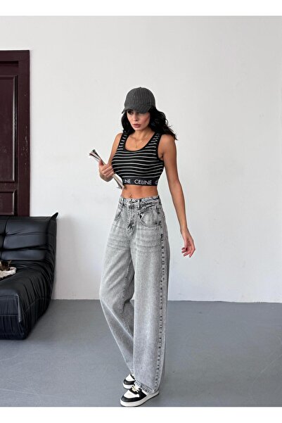 Zeo Basic Жіночі сірі джинси-балон з високою талією та зручним кроєм