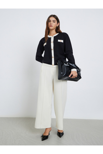 Styli Black Regular Fit Cardigan with Contrast Trim