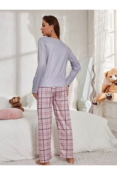 Take Two By Styli Printed Long Sleeve T-Shirt and Checked Pyjama Set