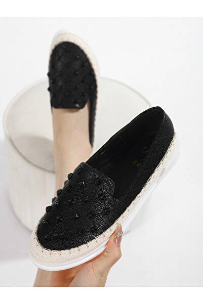 Sneak-a-Peek By Styli Black Studded Espadrilles