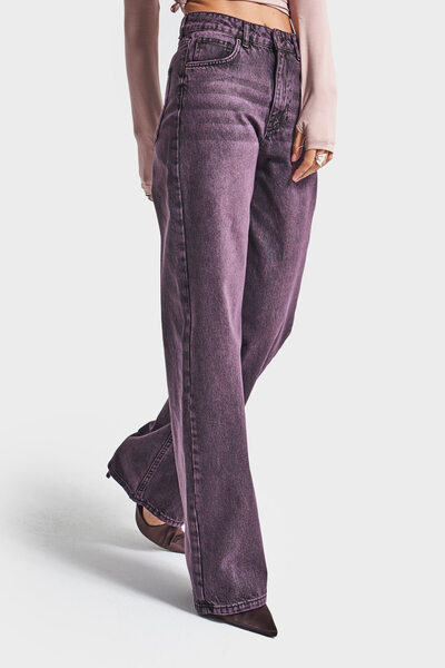 its basic Kadın Taşlanmış Bordo Renk 20w5-111 Straingt Fit Yüksek Bel %100 Koton Denim Jean