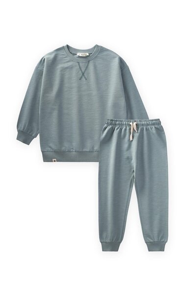 Cigit Basic Sweatshirt Set 3-8 Years Old Green