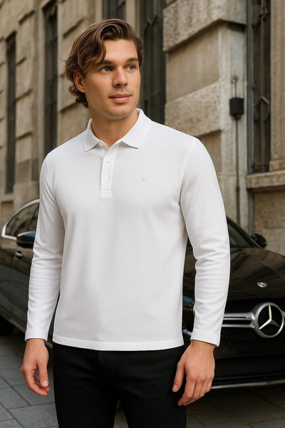 Maccali Ανδρικό μακρυμάνικο μπλουζάκι με λαιμόκοψη πόλο σε λευκό χρώμα