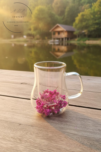 CÖDEL Çift Çıdarlı Çiçekli Cam Bardak 170 ml Şekilli Bardak