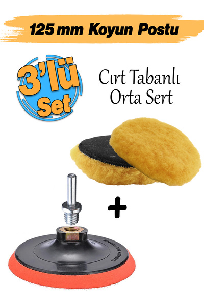 Badem10 Sarı Renk (3'lü Set) Orta Sert Koyun Kuzu Postu Pedi Ø 125 mm Pasta C...