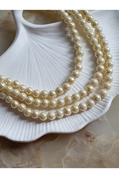 by Natalie El emeğı koyu krem renk parlak gerçek inci gibi yapay 3lu choker kolye