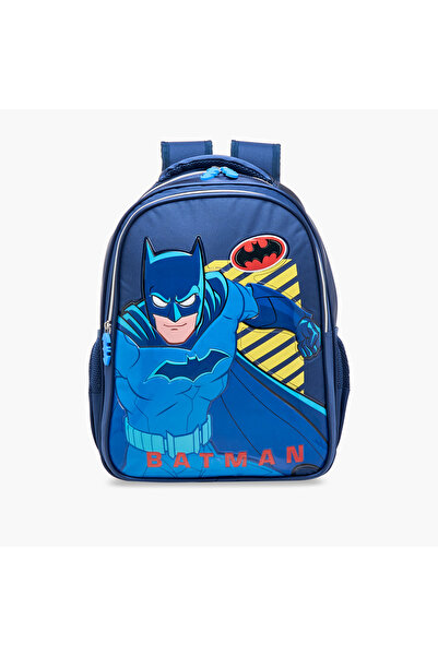 Warner Bros حقيبة ظهر مطبوعة بباتمان مع أحزمة قابلة للتعديل وسحاب للإغلاق - 16 بوصة