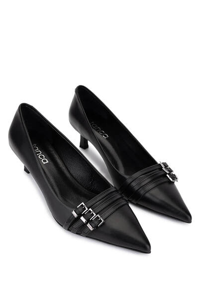 Tamer Tanca Kadın Hakiki Deri Siyah Deri Topuklu Ayakkabı