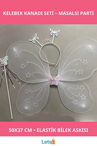 Letsii White Color Butterfly Wing Crown and Wand Set