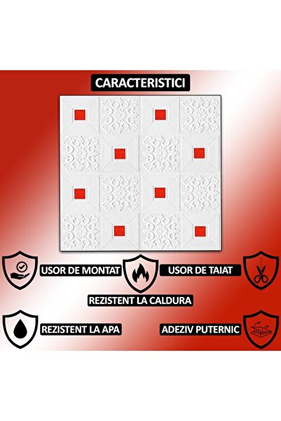 NEXTLY Panouri de tapet 3D autoadezive impermeabile, pachet de 30, acoperire 14,7 mp, design modern alb-roșu