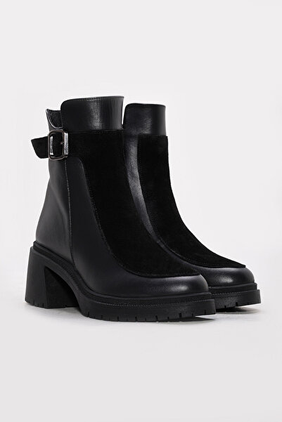 FAST STEP Hakiki Deri Kürklü Kadın Kalın Topuklu Bot 217KZA51-03