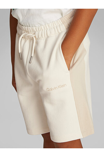 Calvin Klein Boys Oyster Gray Color Block Relaxed Shorts