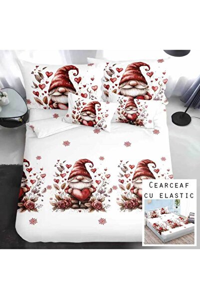 Patul Lenjerie de pat Craciun, Bumbac Finet, Pat Dublu, 2 Persoane, 6 Piese, ...