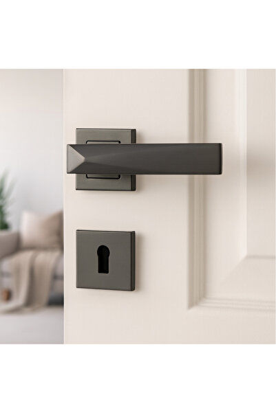 Merkezoğlu Yıldız Kare Rozetli Mat Antrasit Oda Kapı Kolu - Alüminyum Tasarım