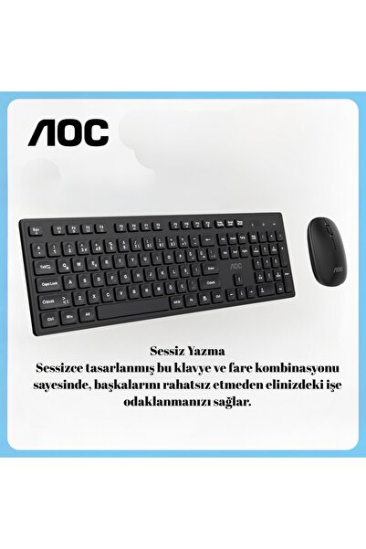 Aoc KM300 Kablosuz Klavye Mouse Seti – 2.4GHz, 1200 DPI, Sessiz Yazım, FN Kısayol Tuşları