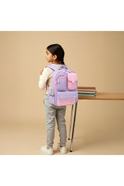 Juniors Colourblock Backpack with Adjustable Straps and Zip Closure - 16 inches