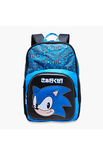 Sonic Printed Backpack with Adjustable Straps and Zip Closure - 18 inches