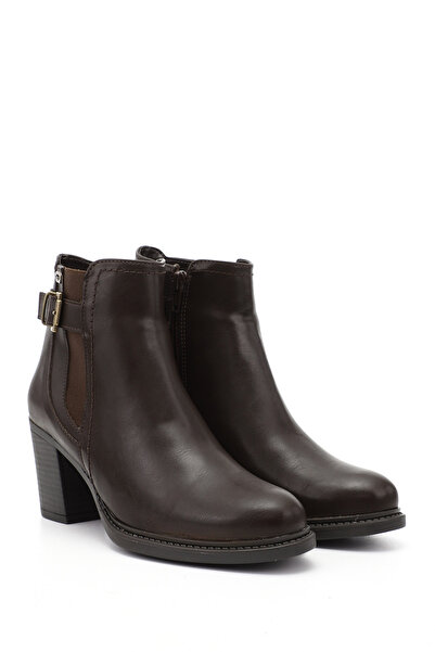 GÖNDERİ(R) Women's / Girls' Brown Antique Zippered Thick Heeled Buckle Boots