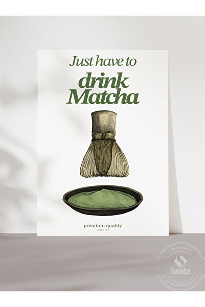 Sweetco Çerçevesiz Poster Matcha | Japon Yeşil Çayı ve Bambu Whisk (Chasen) Temalı Mutfak Posteri