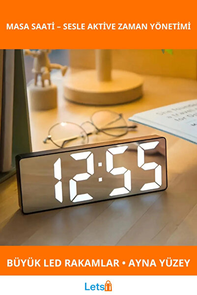 Letsii Dijital Sese Duyarlı Alarmlı Şık Masa Saati 14x5 cm