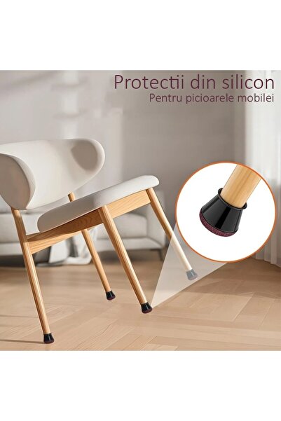 NEXTLY Protecții universale pentru picioare de mobilă din silicon și fetru - anti-zgârieturi, reducere a zgomotului, negru-borduriu