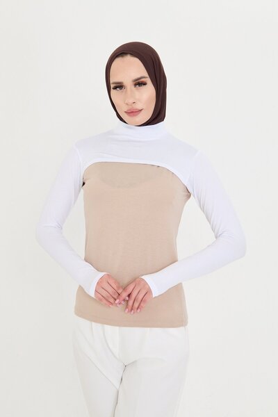 HÜRREM BONE White Hijab Turtleneck Neck Collar Sleeveless Viscose Plain 1025_42