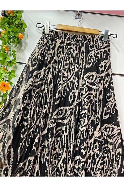 edu collection Ethnic Patterned Chiffon Boho A-Line Skirt with Lining