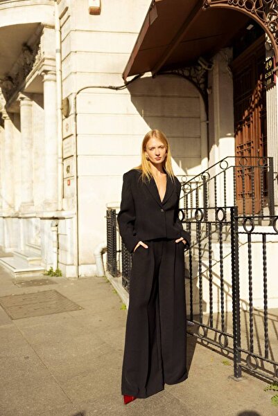 FMN Collection سترة بليزر عالية الجودة مبطنة بزر واحد لعام قصة فضفاضة طقم تصم...