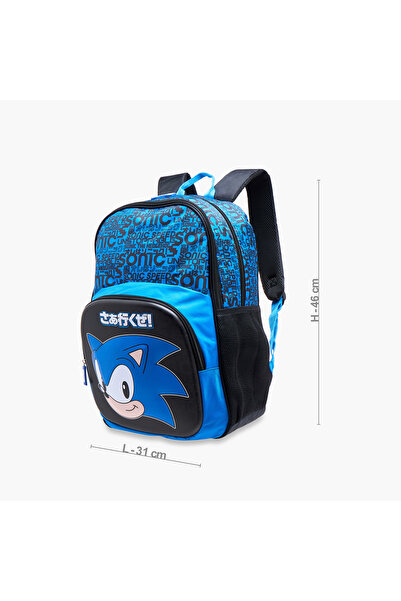 Sonic Printed Backpack with Adjustable Straps and Zip Closure - 18 inches