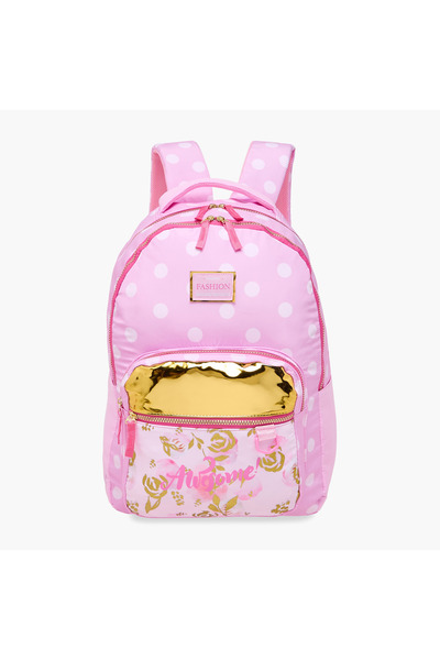 Juniors Polka Dot Print Backpack with Adjustable Shoulder Straps and Zip Closure - 18 inches