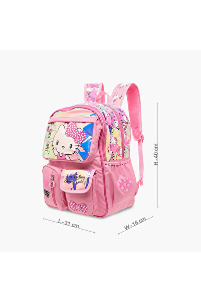 Hello Kitty Printed Backpack with Adjustable Straps and Zip Closure - 16 inches