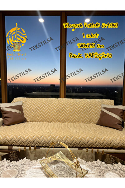 Tekstilsa Süngerli Koltuk Örtüsü Yeni Moda KAPİÇİNO Rengi Kaydırmaz 210*170 Cm 1 ADET