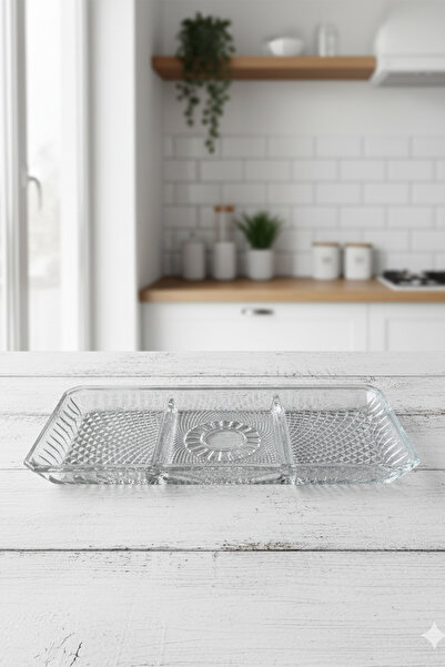 Home Ravena Glass 3-Compartment Presentation and Serving Plate 29.5×13.5 cm