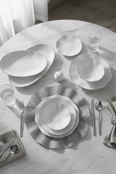 Güral Porselen Nesrin 52 Parça Gümüş Fileli Yemek Takımı