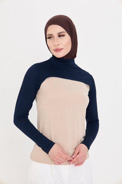 HÜRREM BONE Navy Blue Hijab Turtleneck Collar Sleeveless Viscose Plain 1025_02