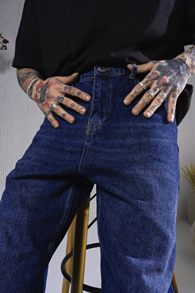 Denim Republic Men's Light Navy Blue Baggy Loose Jeans Wide Leg