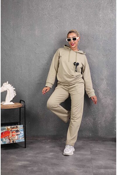 aytenli Hooded ;Stone Embroidered Heart Figured Single Jersey Sports Casual Suit