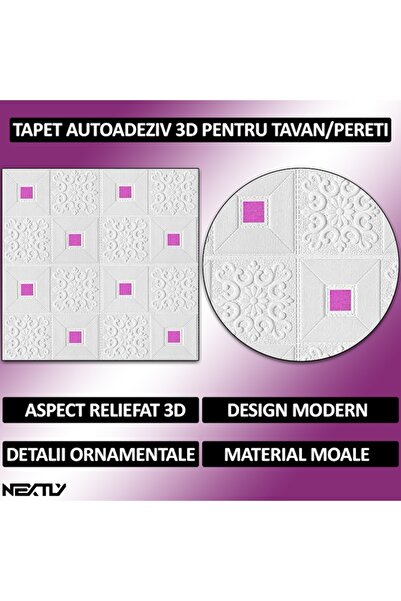 NEXTLY Panouri de perete autoadezive impermeabile 3D, acoperire 19,6 m², design modern alb-violet