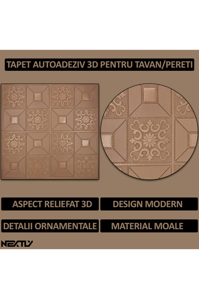 NEXTLY Αυτοκόλλητα πλακάκια ταπετσαρίας 3D - Μοντέρνος σχεδιασμός, αδιάβροχα, 70x70 cm, μπρούντζινα, σετ 20 τεμαχίων