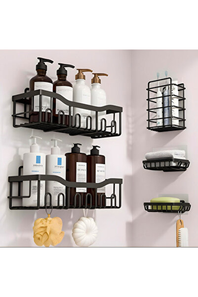 Elindor Set de 5 rafturi de duș Elindor®, raft adeziv, raft de colț pentru ba...