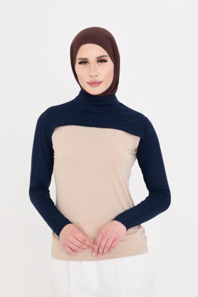 HÜRREM BONE Navy Blue Hijab Turtleneck Collar Sleeveless Viscose Plain 1025_02