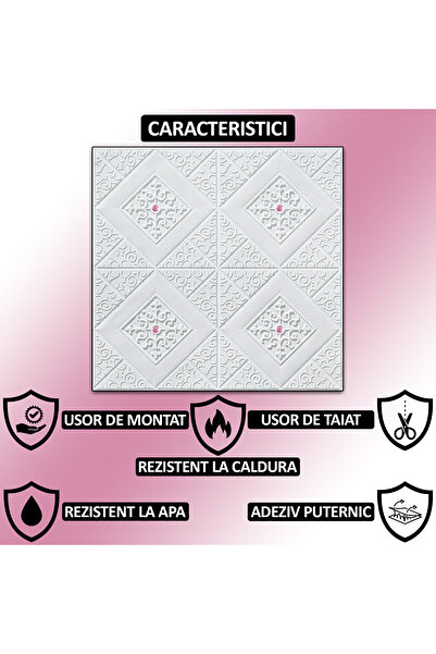 NEXTLY Panouri autoadezive 3D pentru perete și tavan, impermeabile, acoperire 4,9 mp, alb-roz, 70x70 cm