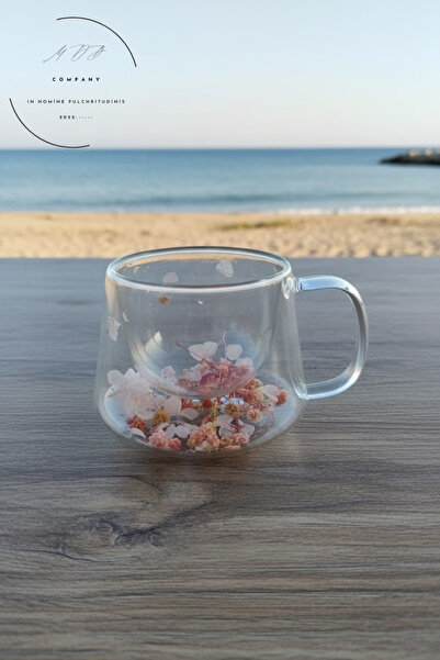 FORSEİ LUCA 200ml Heat-Resistant Borosilicate Double-Walled Flower Cup Floral Coffee Presentation Cup 1 Piece