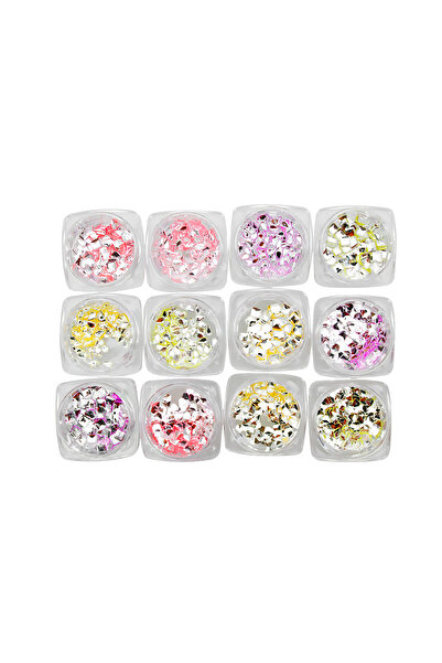 global fashion Set of 12 glitter nail decorations, various colors and sizes