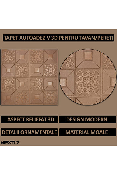 NEXTLY Αυτοκόλλητη ταπετσαρία 3D, μπρονζέ φινίρισμα, αδιάβροχη και εύκολη εγκατάσταση, σετ 50 τεμαχίων