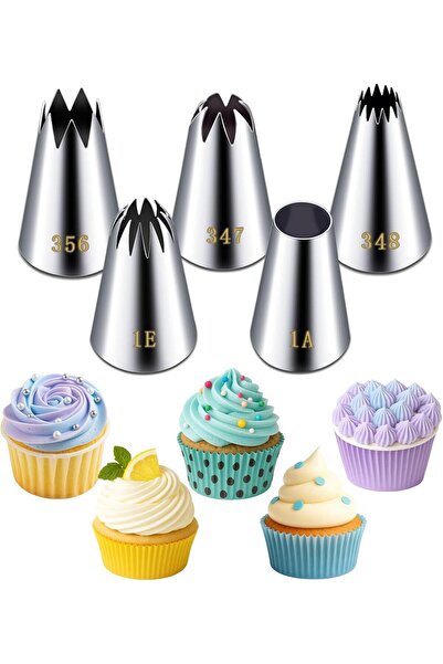 Generic Suuker 5-Piece Large Piping Tips Set for Cakes, Pastries & Cupcakes, Stainless Steel (Silver)