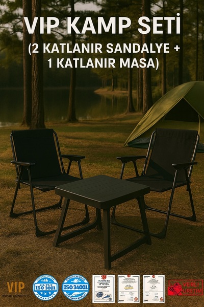 Vip Home Concept Market Ürünleri 2 Adet Kamp Sandalyesi SİYAH VİP Katlanır Sa...